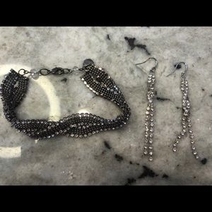 Crystal Mesh Bracelet & Long Earrings Set
